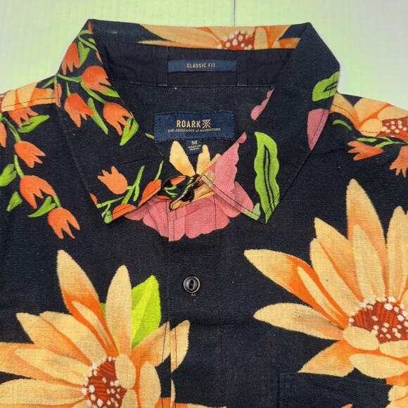 Roark Shirt Mens Size M Short Sleeve Button Classic Fit Floral Summer Black - Picture 3 of 13